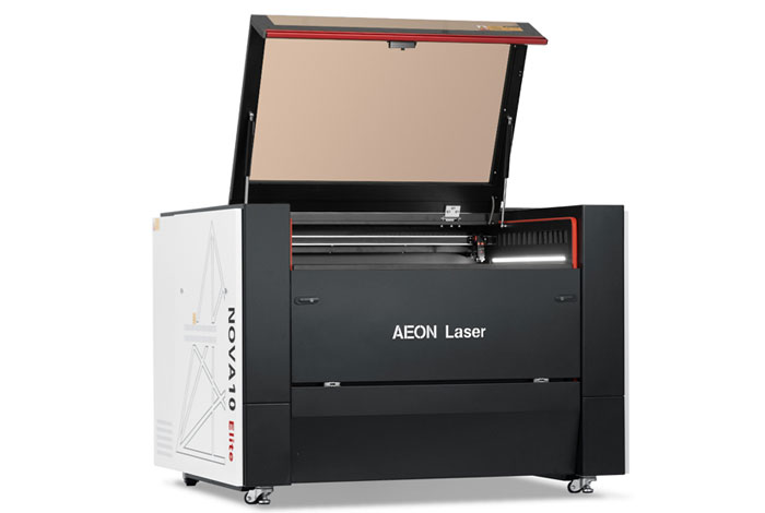 Aeon Nova10 S pacopacomama熟女  Professional CO2 Laser Cutter and Engraver three-quarter view with lid open