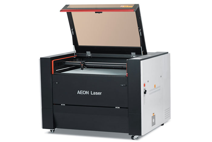 Aeon Nova10 S 辽宁盼盼吧  Professional CO2 Laser Cutter and Engraver three-quarter view with lid open